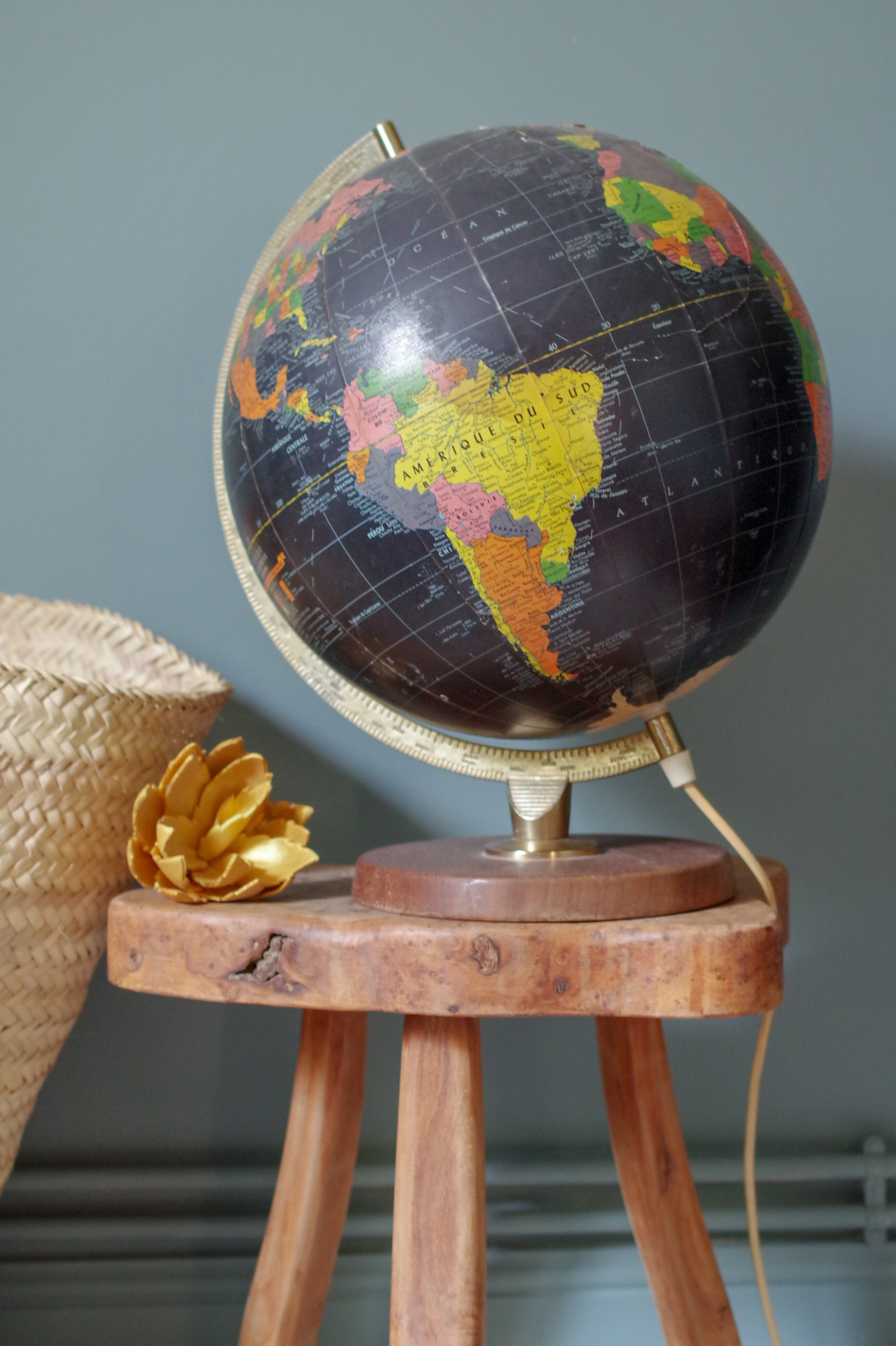 Black earth globe old wood base
