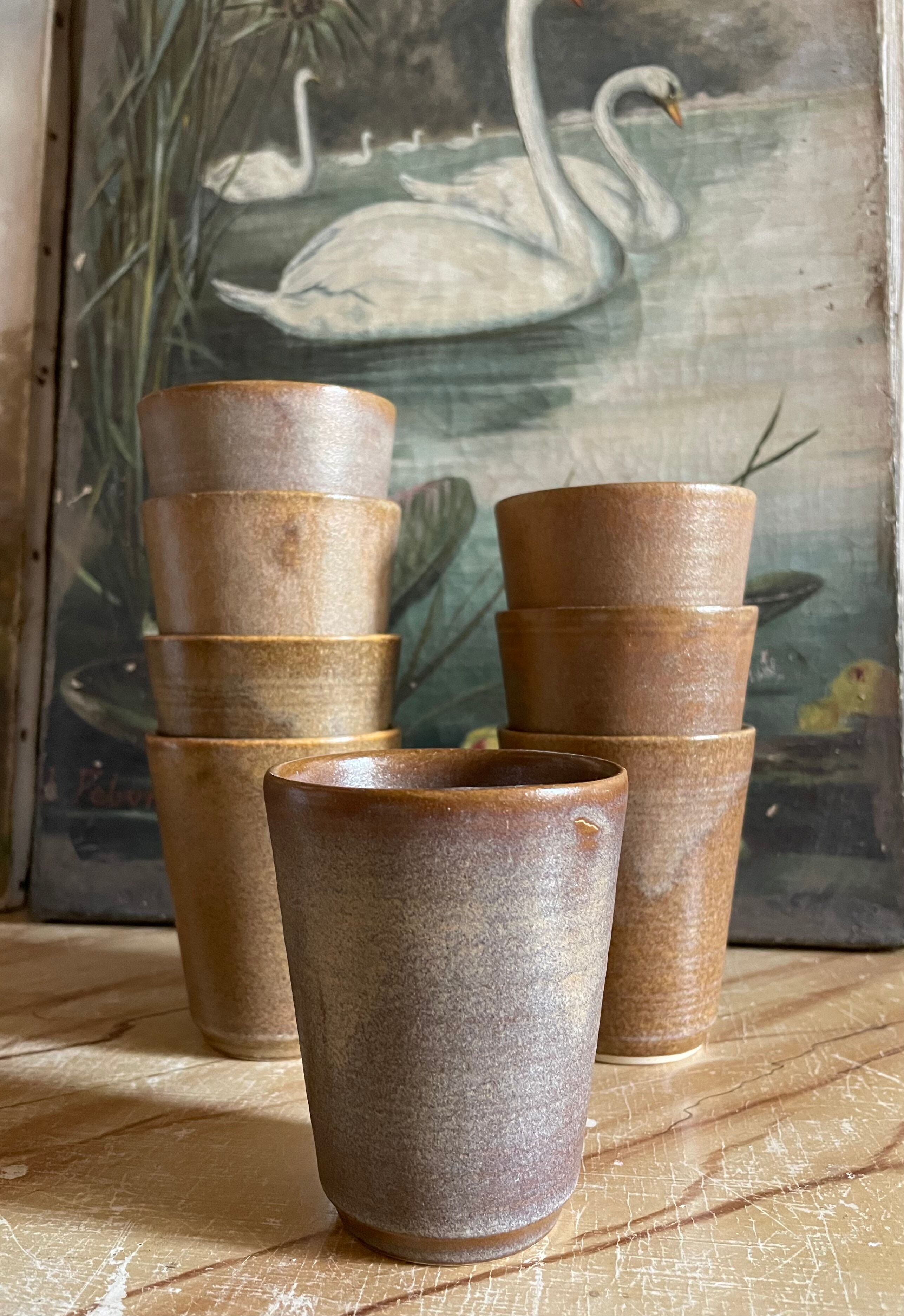 8 vintage stoneware glasses