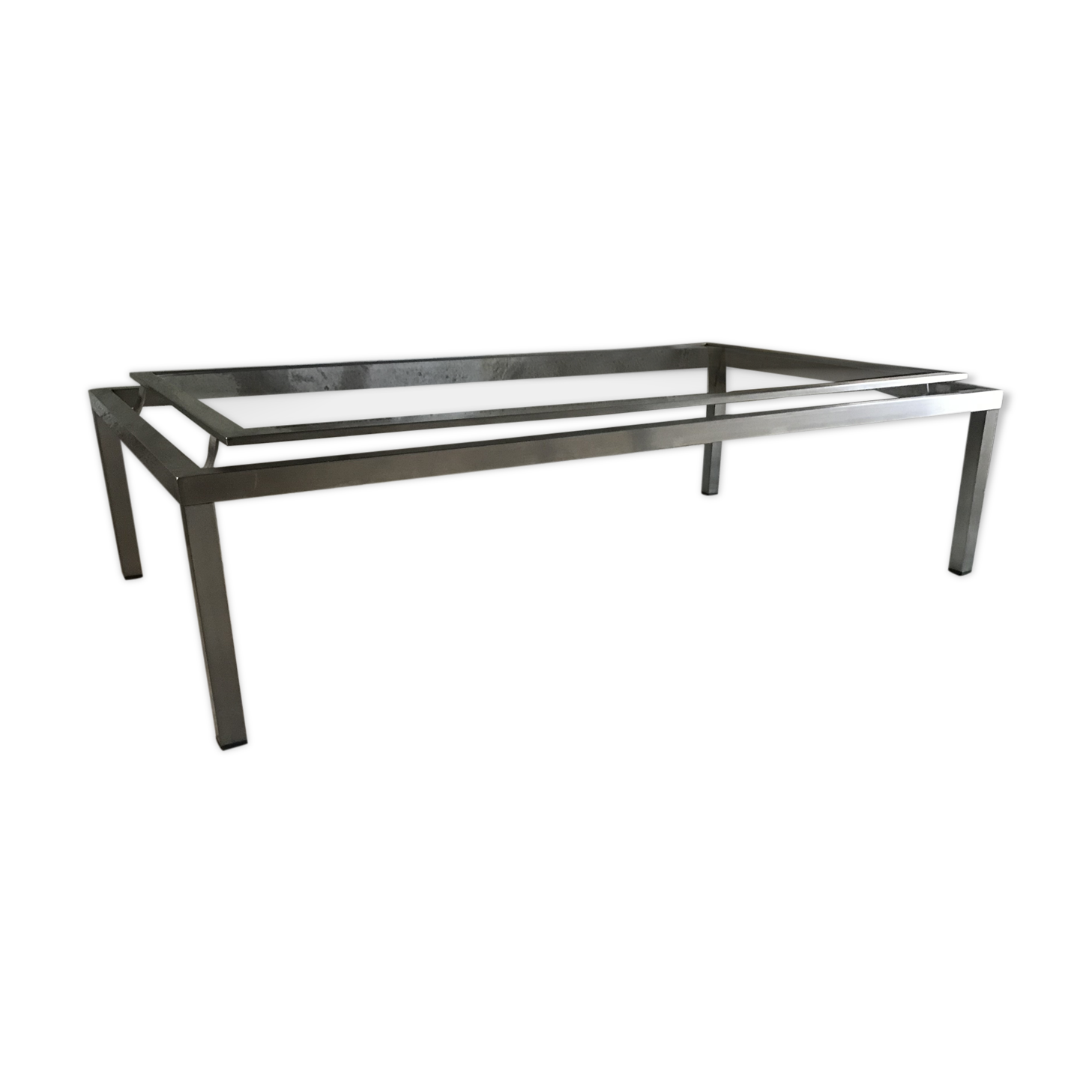 Vintage 1970 stainless steel coffee table and smoked glass