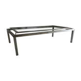 Table basse vintage 1970 inox et verre fumé