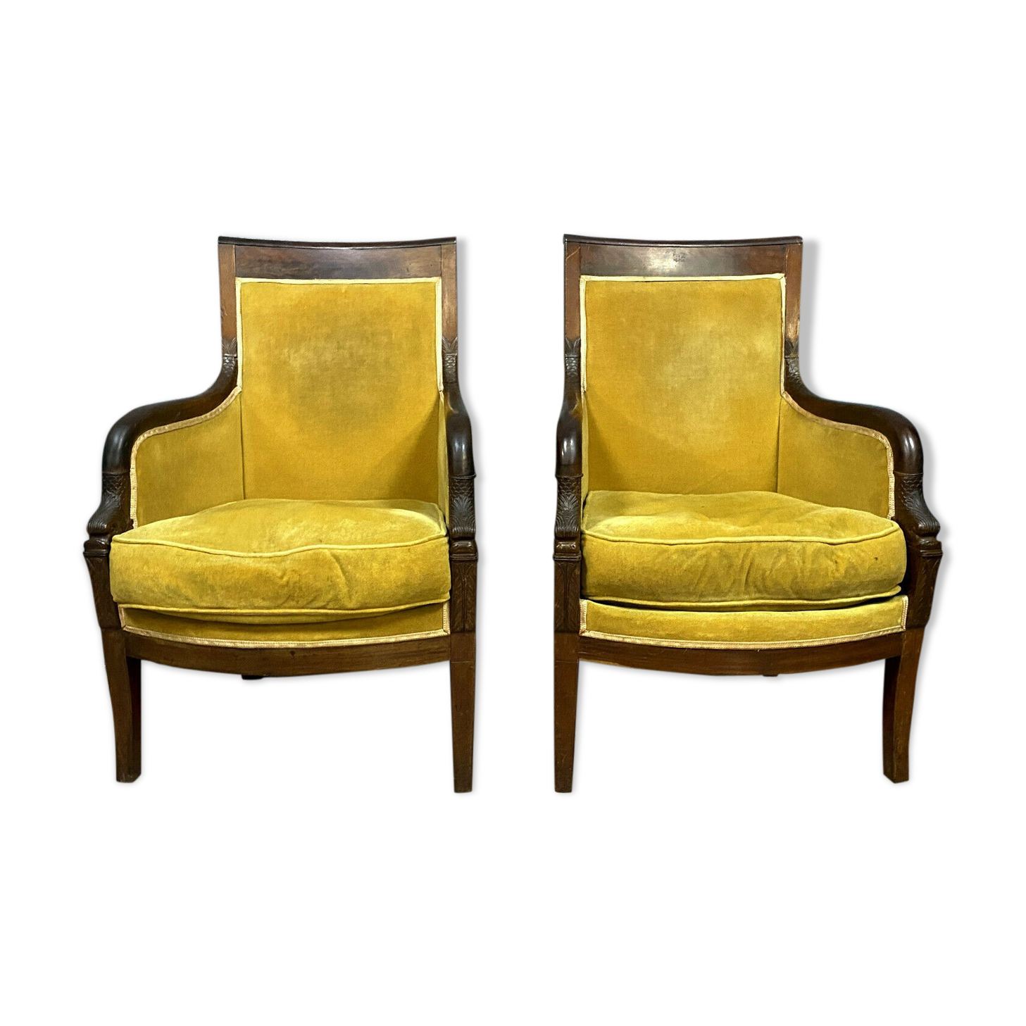 Pair of chairs Empire era to mahogany dolphins around 1810