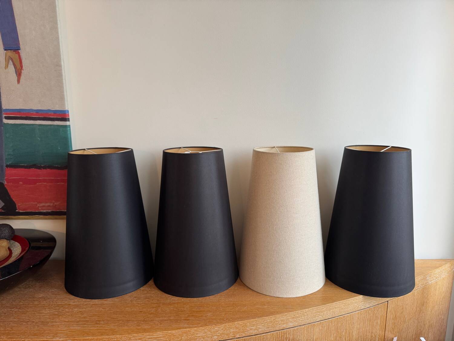 Set of 4 fabric cone lampshades – black and beige