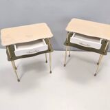 Pair of White Lacquered Nightstands with Marble Tops and Glass Shelves, Italy