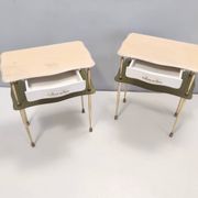 Pair of White Lacquered Nightstands with Marble Tops and Glass Shelves, Italy