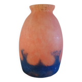 Tulipe Art déco en verre marmoréen orange et bleu violine