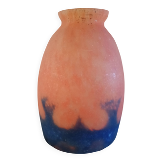 Tulipe Art déco en verre marmoréen orange et bleu violine
