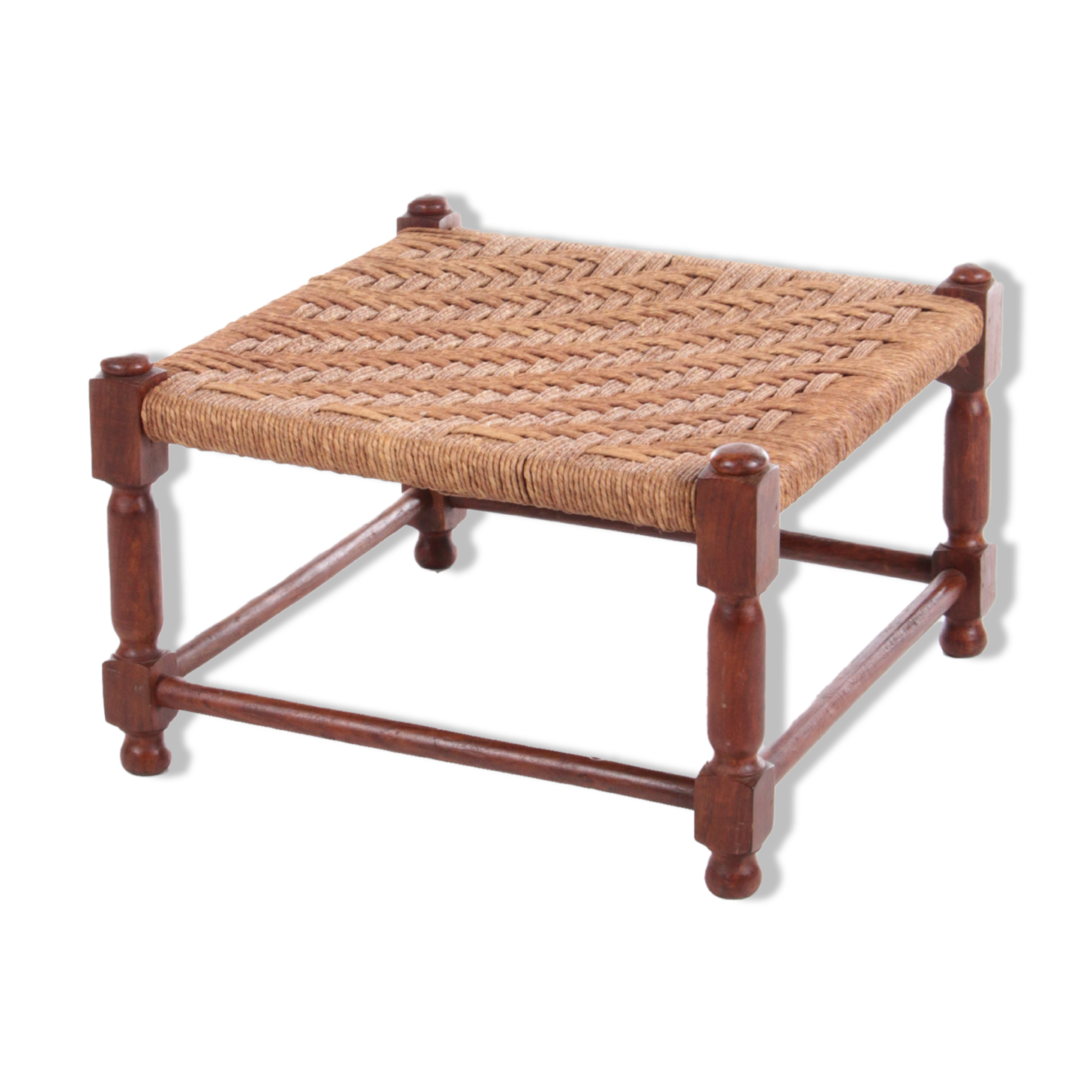 Vintage Brutalist stool or footstool made of jute rope, 1960s