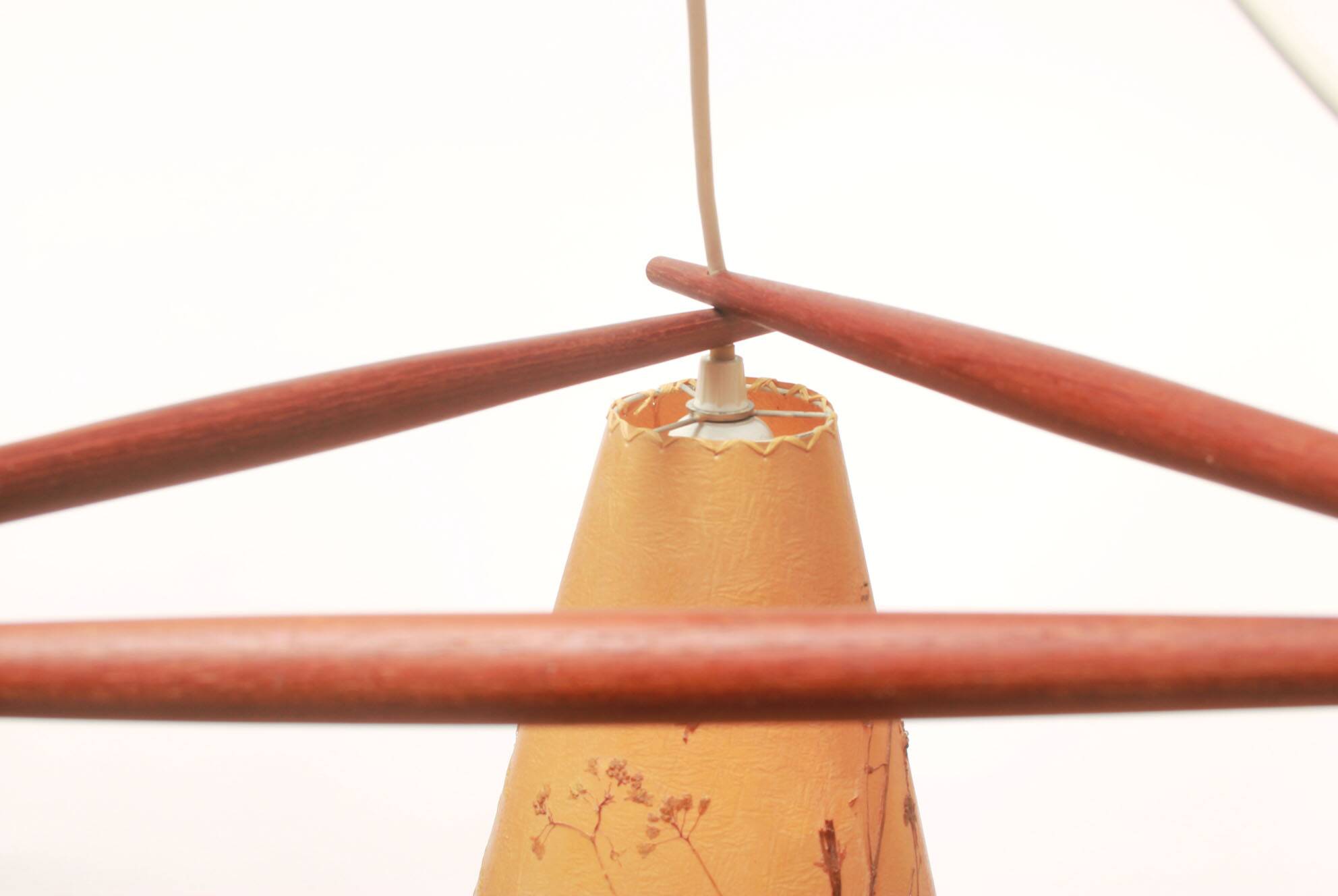 1950s ceiling lamp triangle in teak