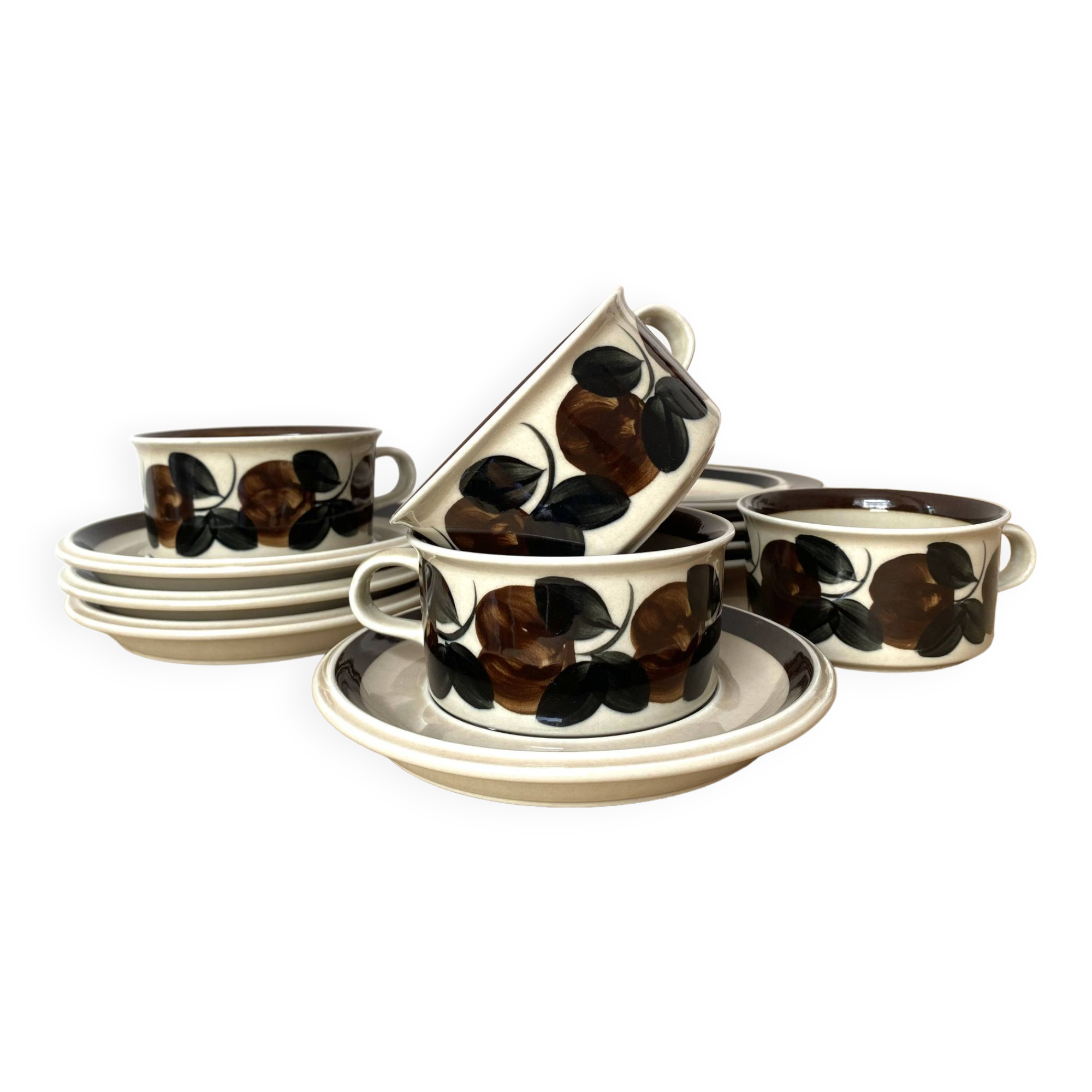 Service of 4 RUIJA Arabia Finland tea cups 70s, vintage ceramic cups