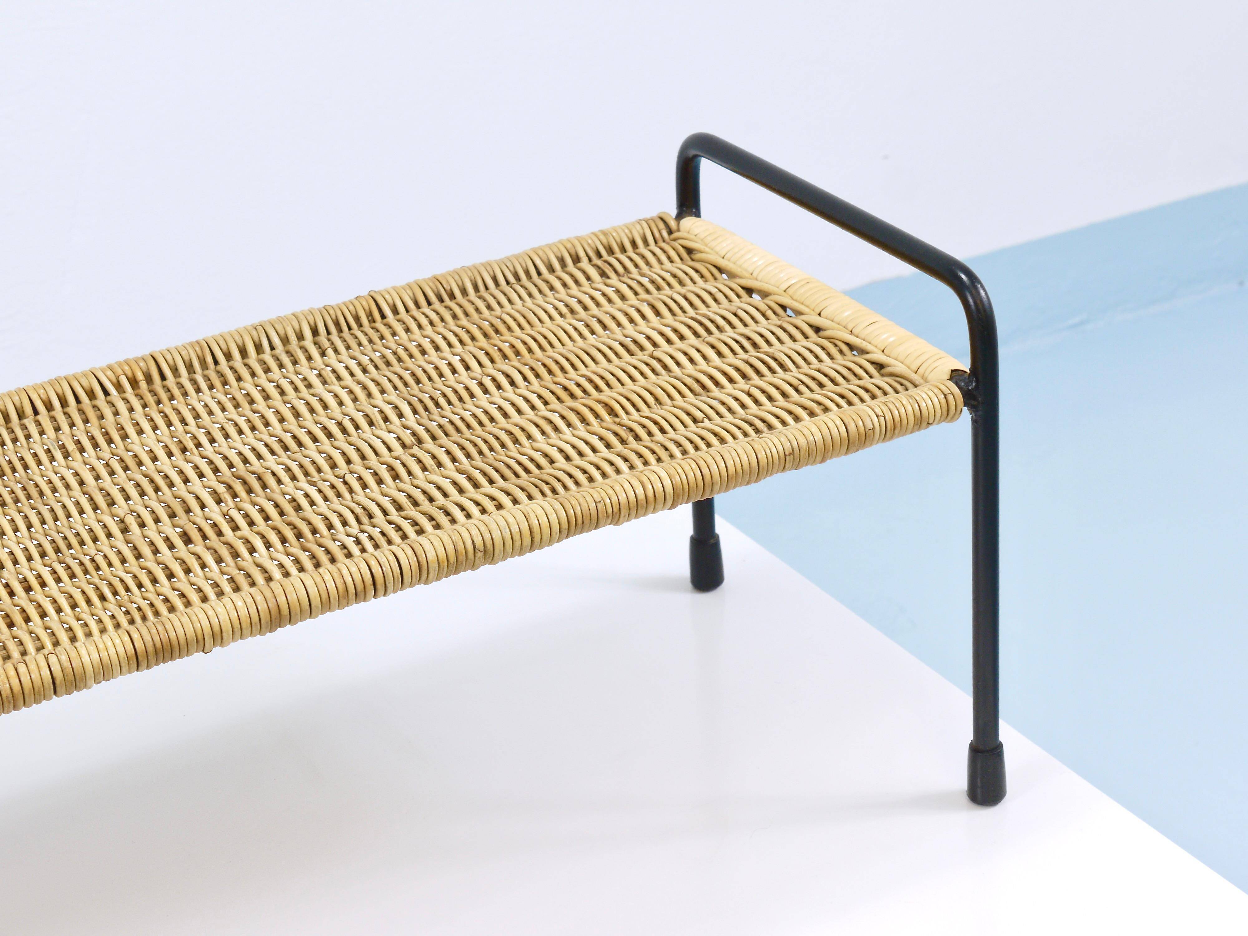 Carl Aubock side table, flower bench, iron, rattan, wicker, Austria, 1950s