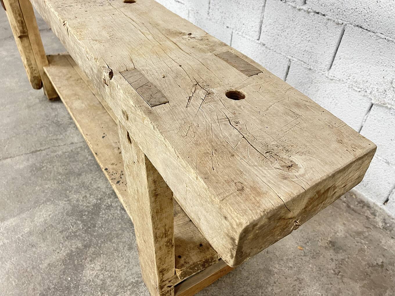 Primitive beech workbench from the 1900s