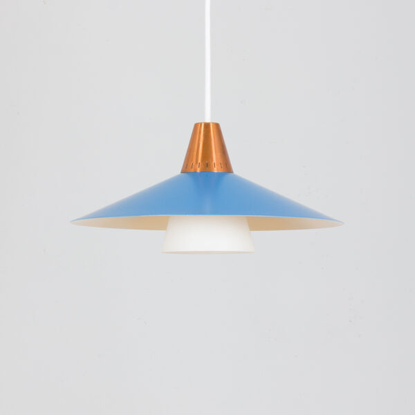 Suspension Bleue scandinave Vintage Du milieu Du Siècle Avec Cuivre, Danemark Années 1960