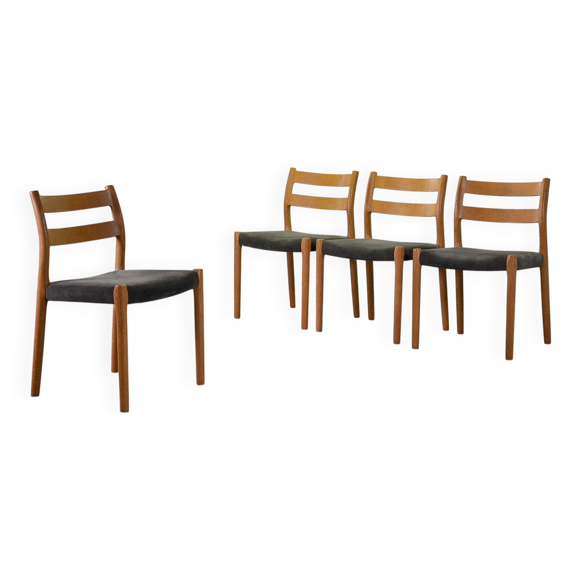 Niels Otto Moller Dining Chairs Model 84 Solid Beech Wood with Grey Velvet