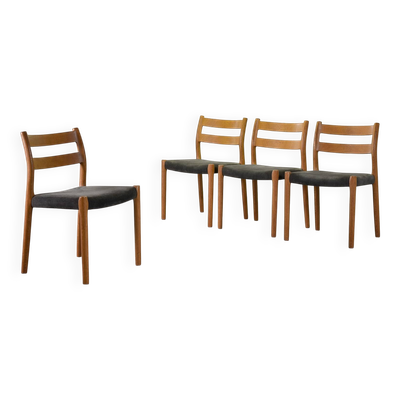 Chaises de salle à manger Niels Otto Moller, modèle 84, en hêtre massif avec velours gris