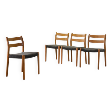 Niels Otto Moller Dining Chairs Model 84 Solid Beech Wood with Grey Velvet