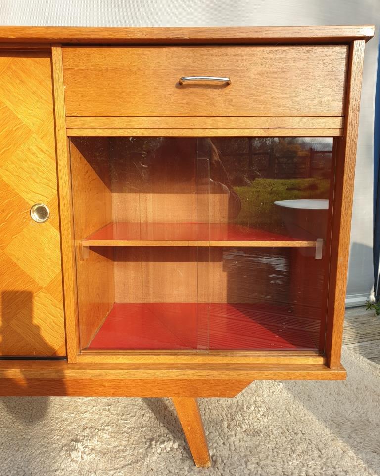 Sideboard 1960 diamond marquetry and showcase 180x45