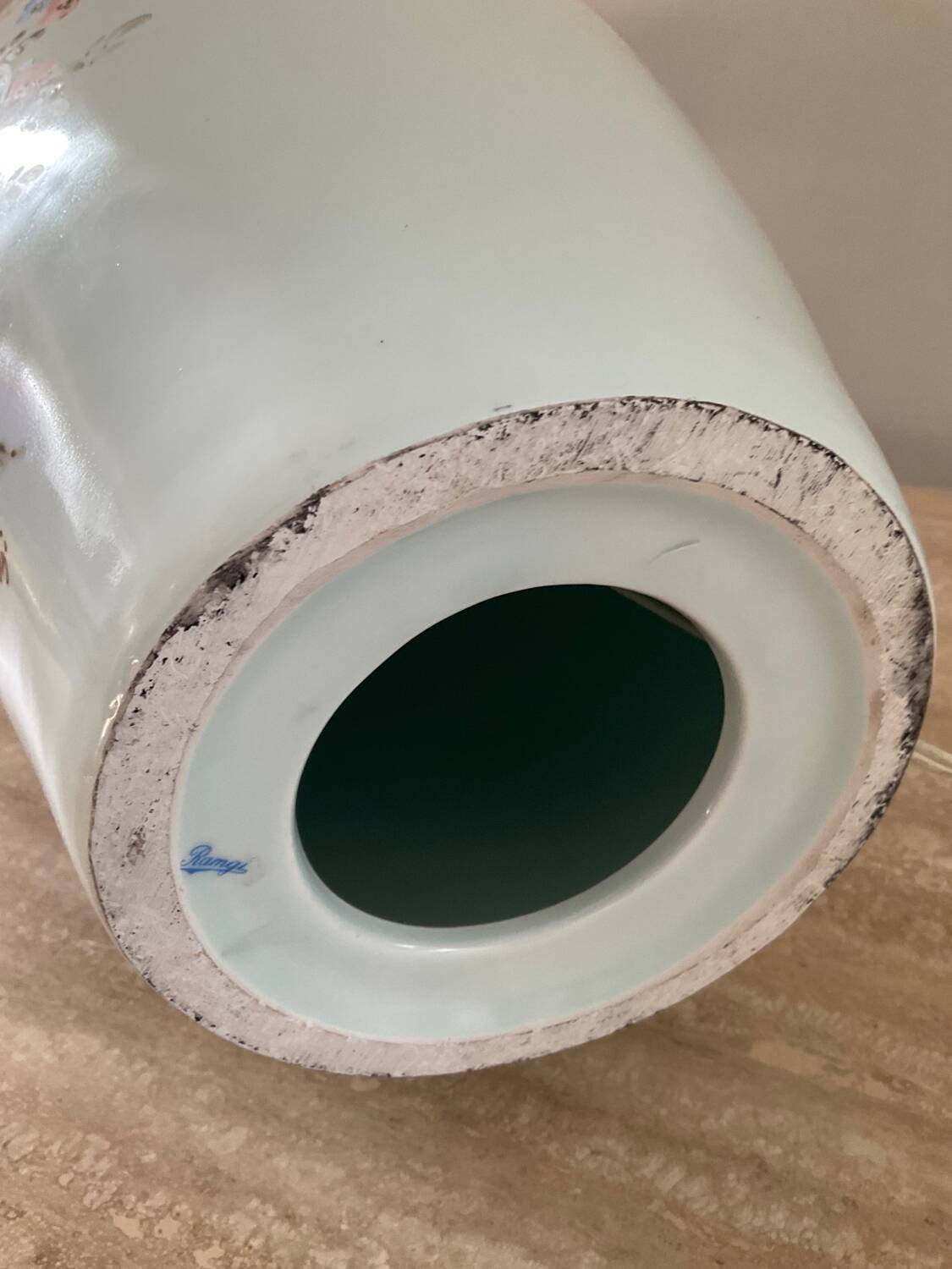 Signed lamp base in enameled porcelain