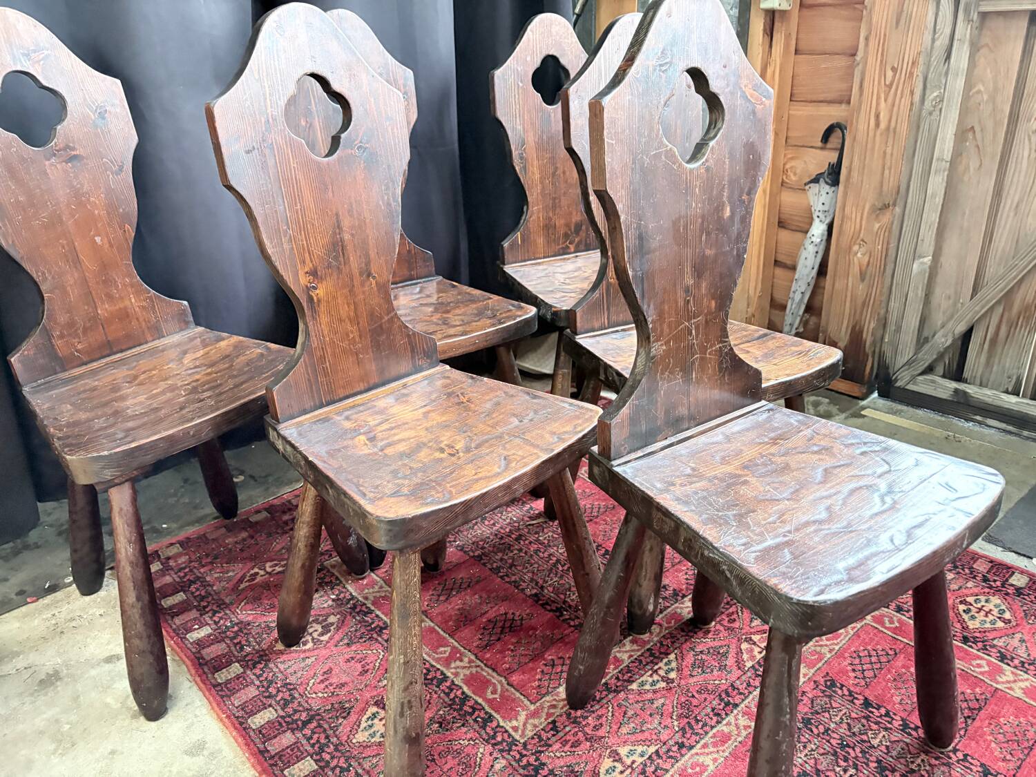 Set of 6 brutalist mountain chairs – chalet style – 1950s/60s