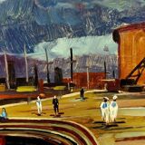 Oil painting Livorno 1975 port boats magnificent