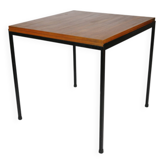 Extendable walnut metal frame dining table, 60s