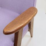 Vintage armchair in lavender wool and oak.