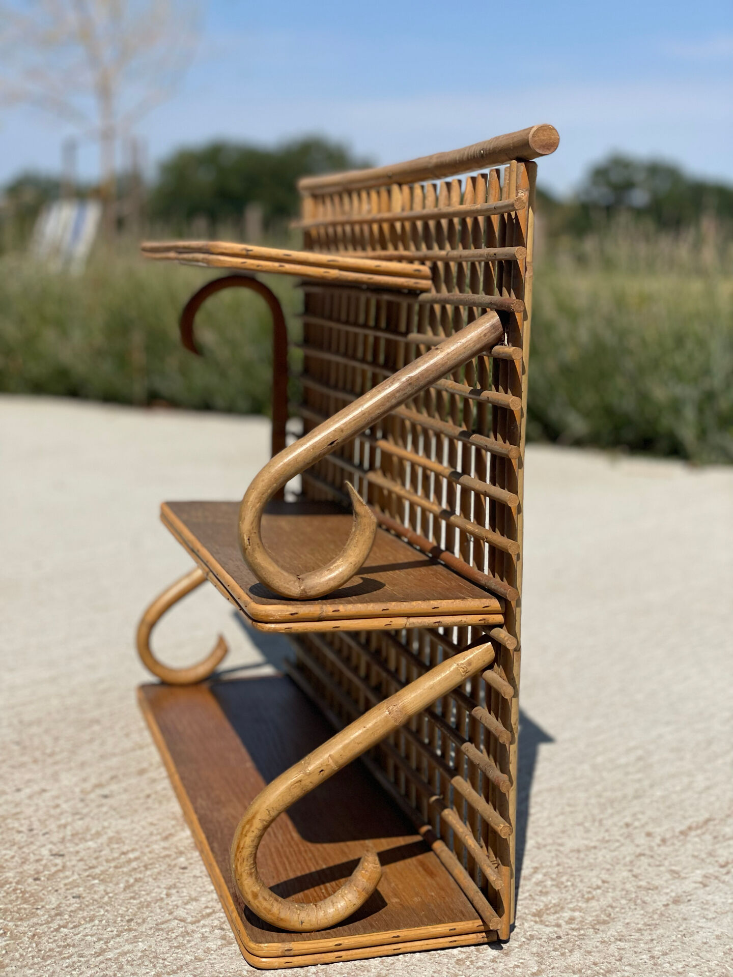 Vintage Rattan and Bamboo Wall Shelf – 1960s/70s