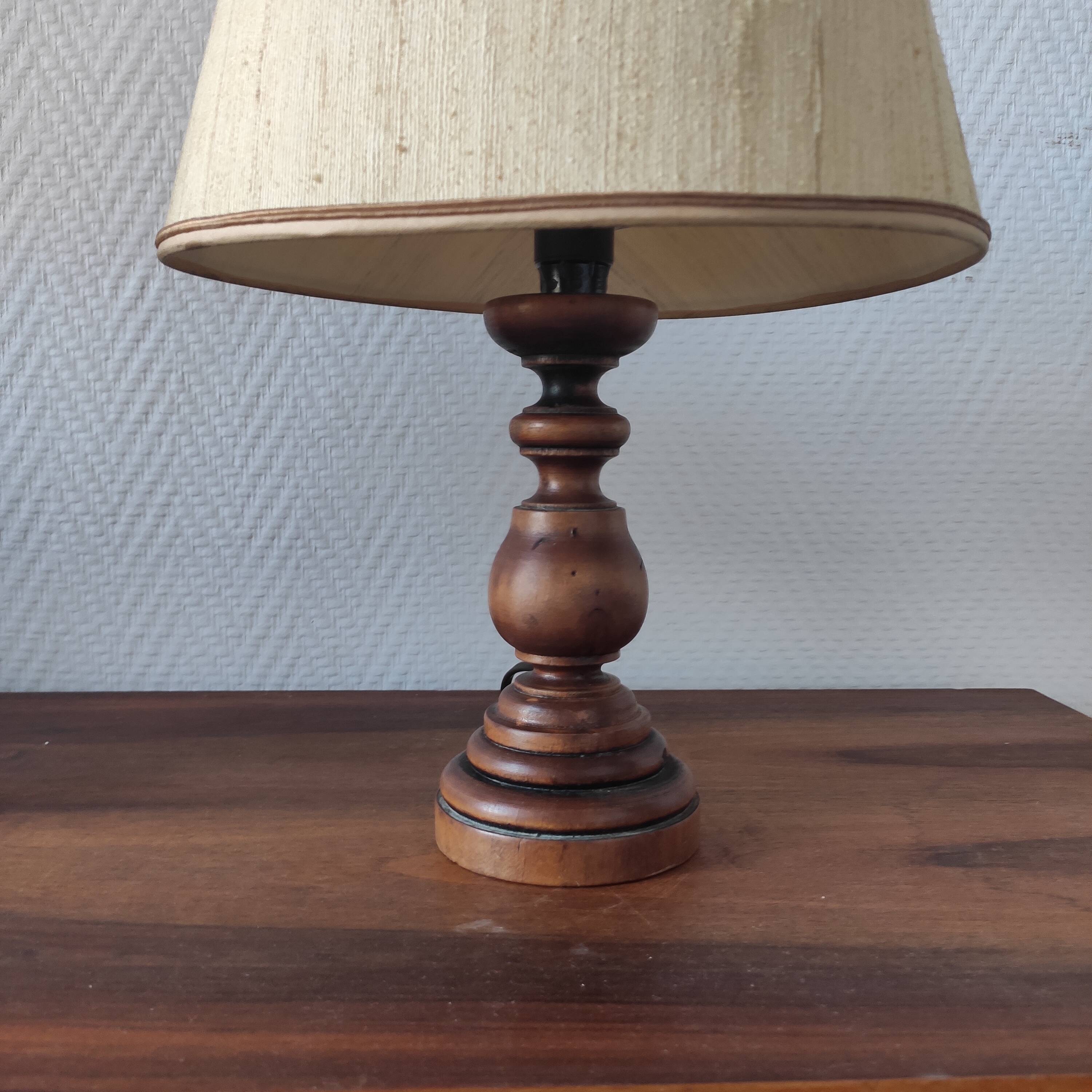 Pair of vintage turned wood lamps