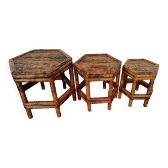 Set of three Art-Deco hexagonal nesting coffee tables - 1930s - Asia