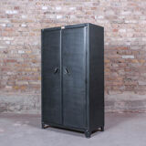Industrial storage cabinet with 2 brushed steel swing doors, circa 1950