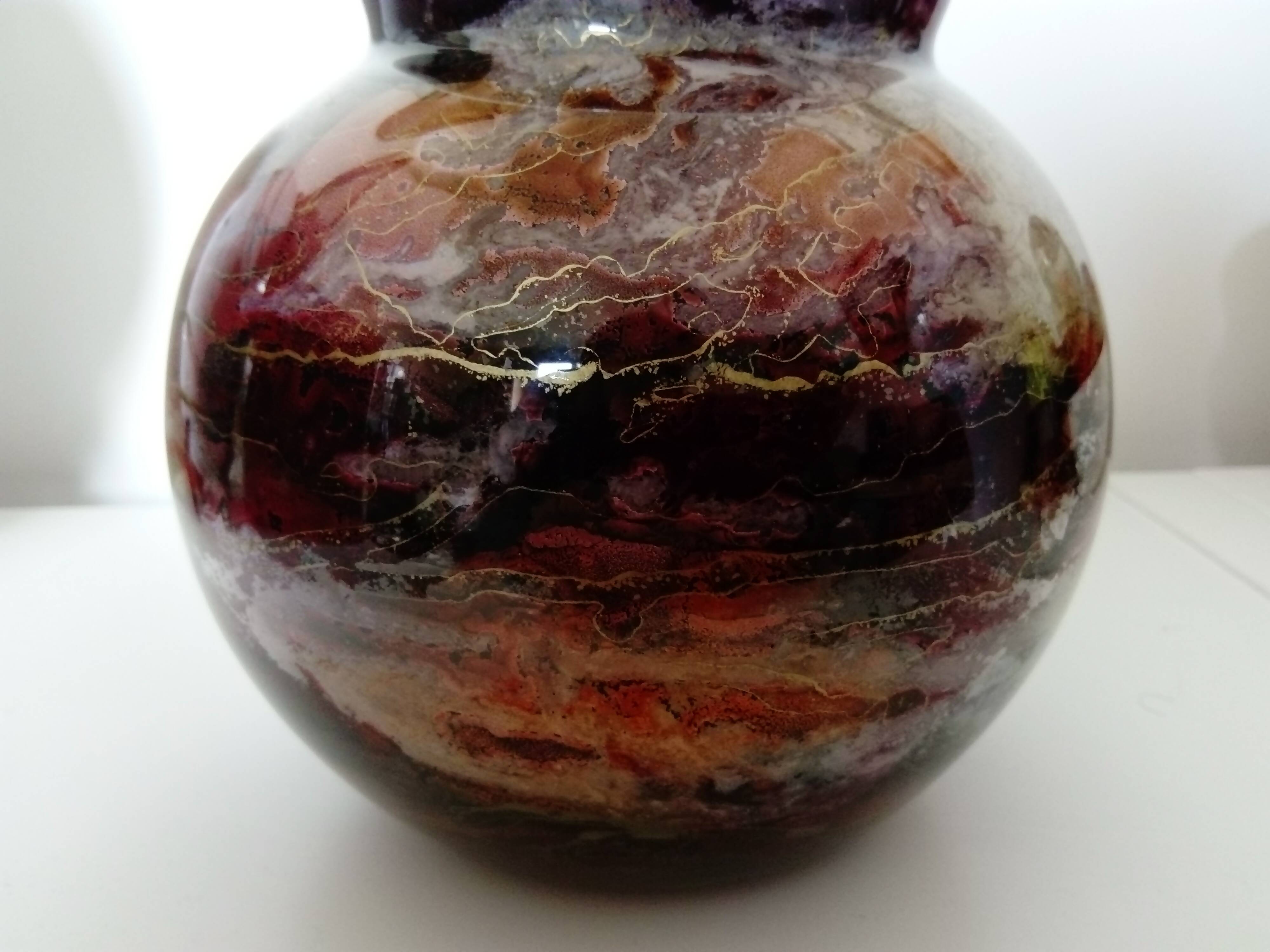 Lacquered glass ball vase by Jean Noel Bouillet