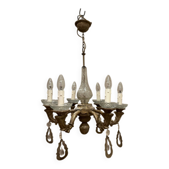 Lustre with patina, pendants and candle holders