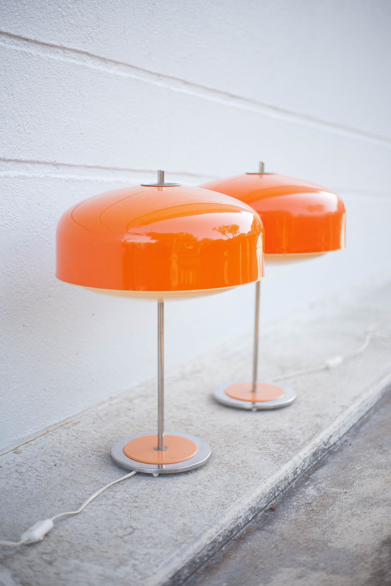 Pair of orange mushroom lamp, bedside lamp, vintage lamp, retro, seventies