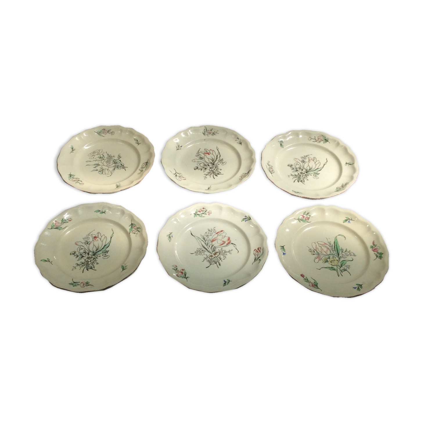 Lot of 6 old flat plates Lunéville model China in earthenware dimension: D-24cm- height -2,5