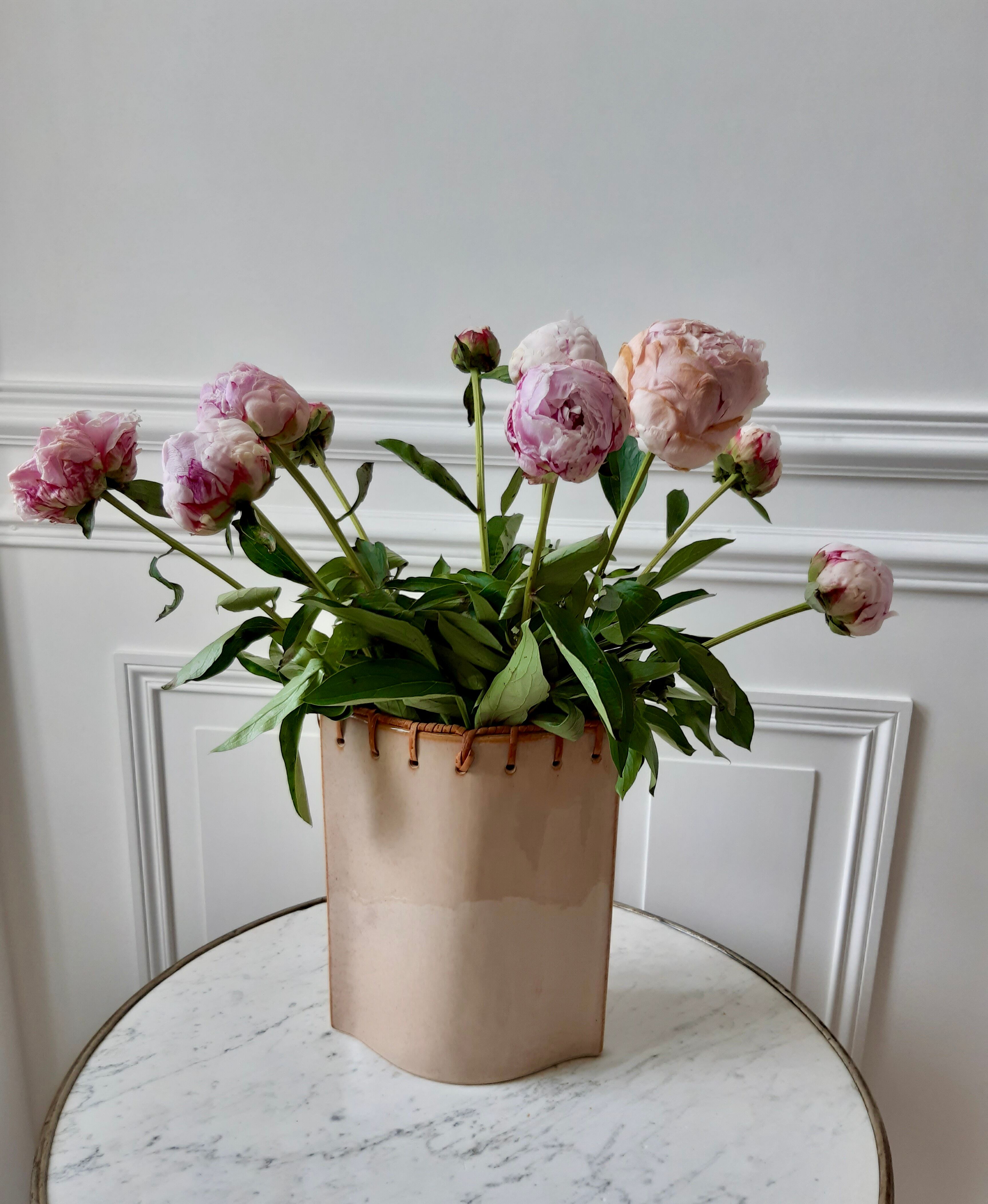 Ceramic and rattan vase 70s