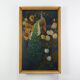 Signed Hollywood Regency style Painting of a Peacock with Roses, Belgium
