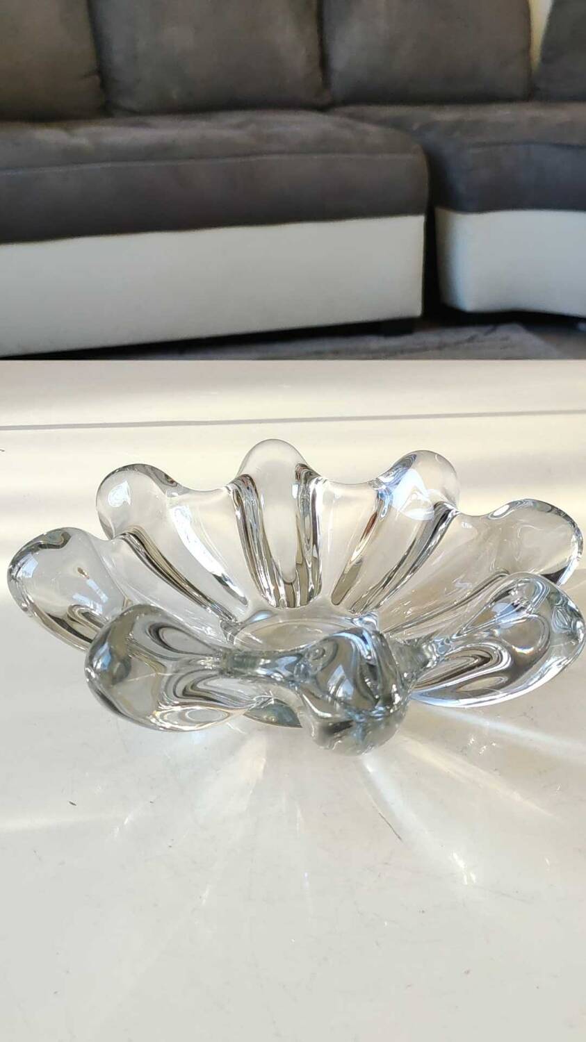 Large pocket organic floral shape/Corolla/Starry. Art Vannes France unsigned. Crystal.