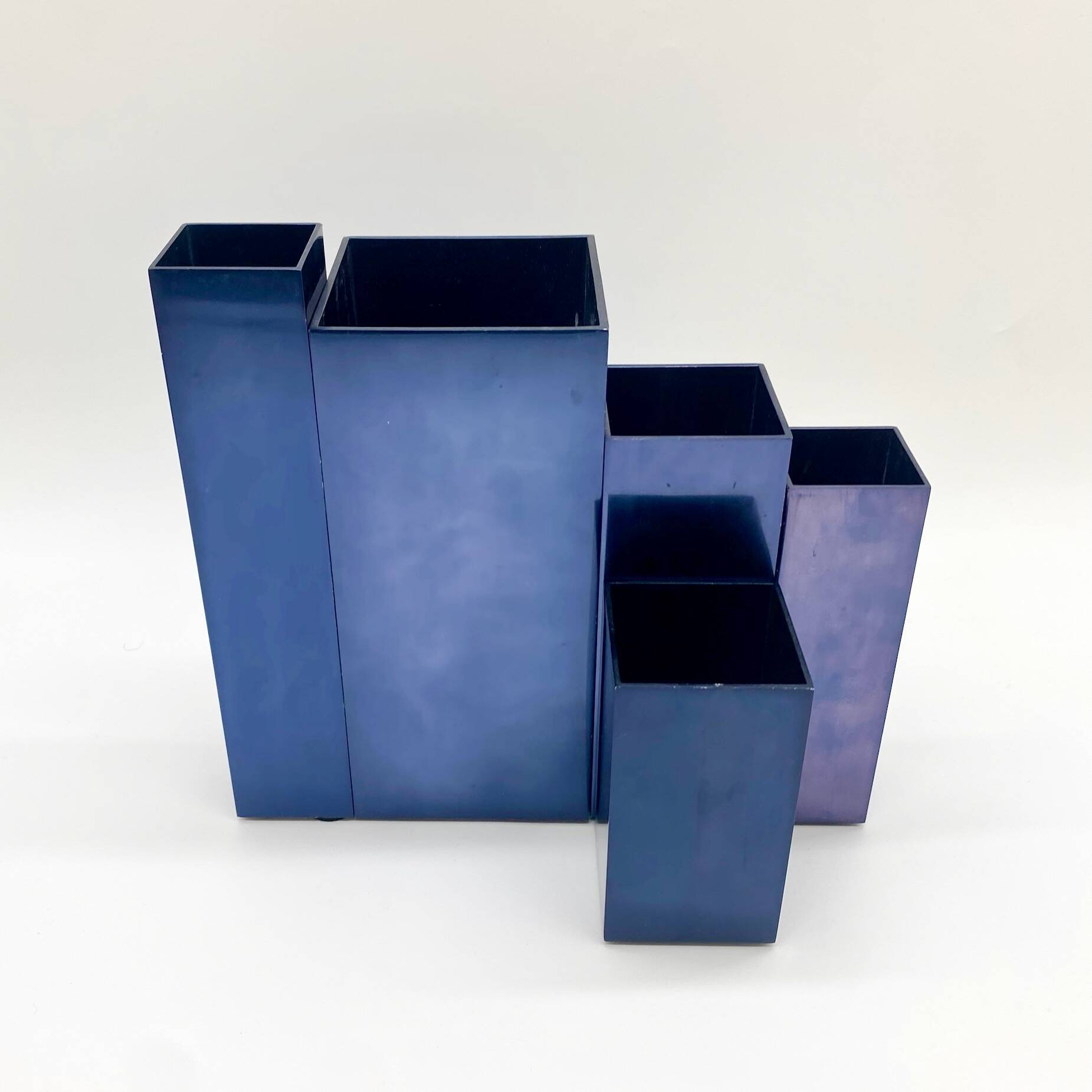 Modular metal vases – petrol blue, 1980s