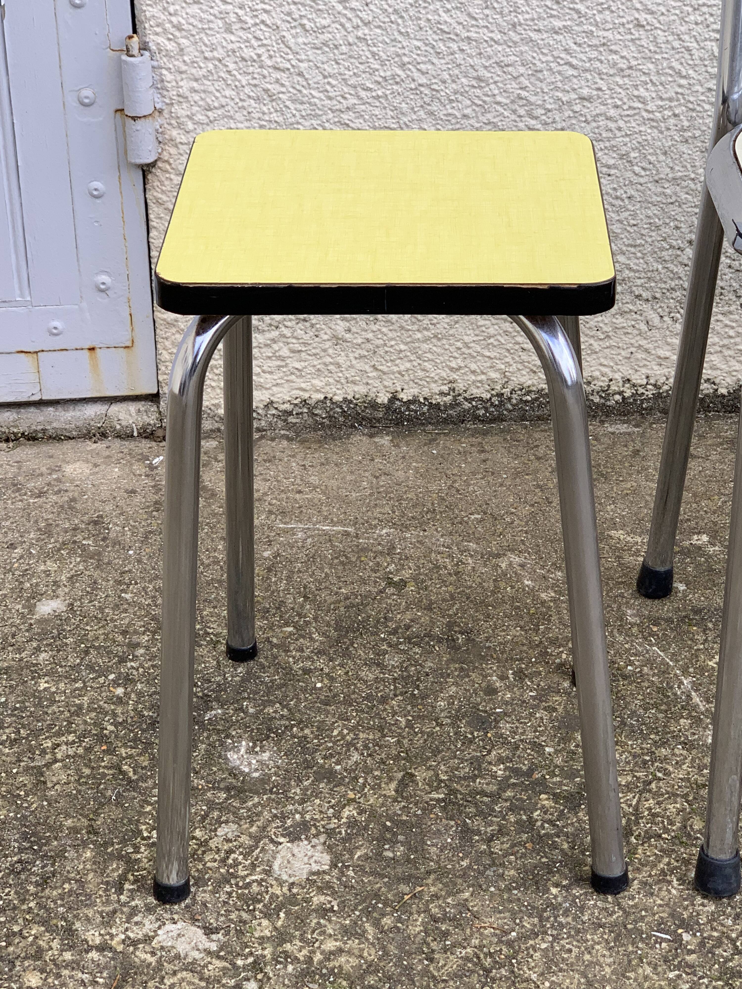 Mismatched formica chairs and stool 1960