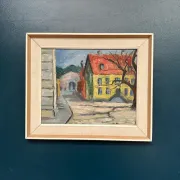 Original Swedish Oil on Panel – “Urban Landscape” by B. Gustavson – Signed – Dated 1947 – Vintage & Framed