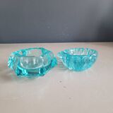 Lot de 2 cendriers assortis en verre turquoise