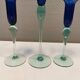 Royal Copenhagen set of 3 candle holders, model Harlequin in blue/turquoise glass.