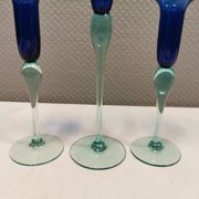 Royal Copenhagen set of 3 candle holders, model Harlequin in blue/turquoise glass.