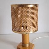 Rattan and wood bedside lamp