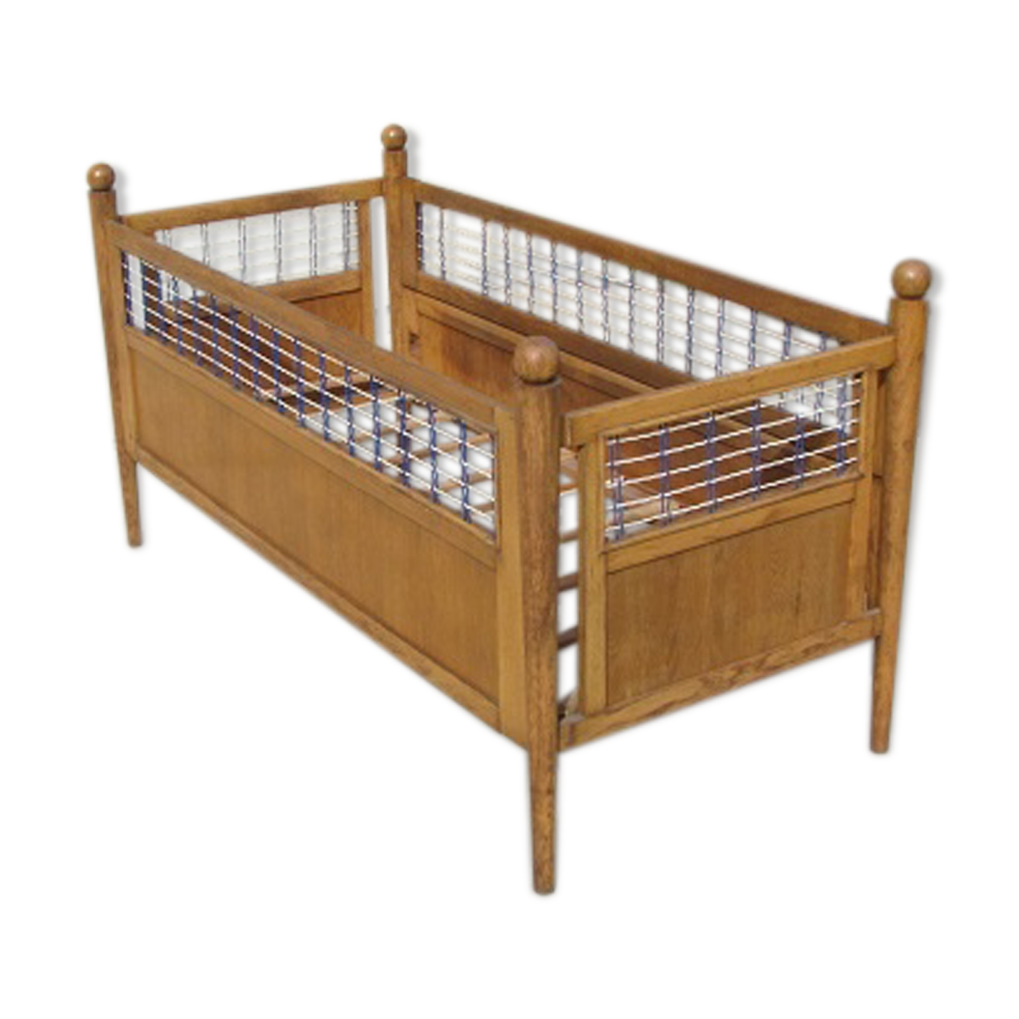 Lit enfant à système vintage, chêne et scoubidou