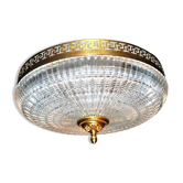 Vintage ceiling lamp in gilded brass and molded glass