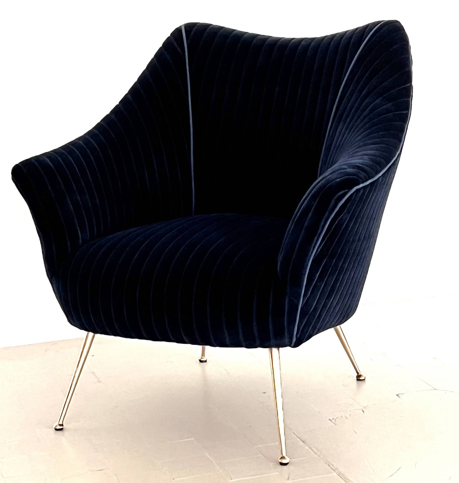 Italian Armchair with Brass Legs reupholstered in Magnificent Velvet