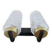 Arlus style double wall lamp in gold metal and black lacquered metal, diamond tip glass 1960
