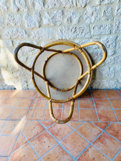 Coffee table in rattan and vintage bamboo, circa 60's