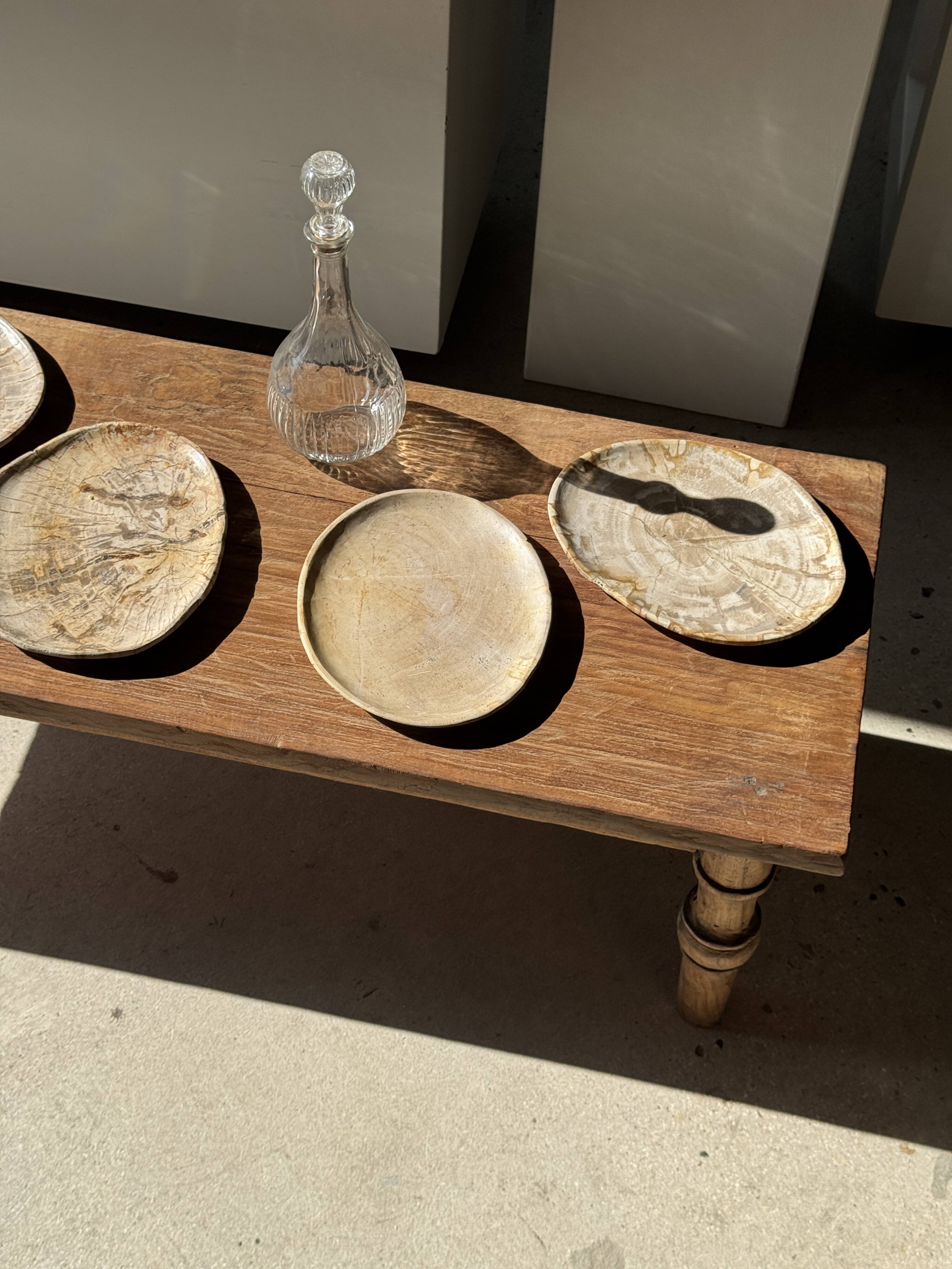 Small oval beige solid petrified wood tray or pocket emptier D24-19 -3311