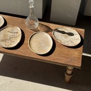 Small oval beige solid petrified wood tray or pocket emptier D24-19 -3311